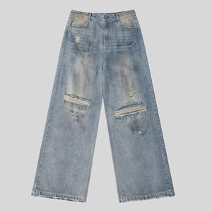 Vente en gros personnalisé Hip Hop coton rayure lavage à l'acide Baggy surdimensionné poids lourd personnalisé Jean's pantalon droit incurvé rayé - Product Image 2