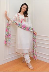 Trendmalls, arte étnico para mujer, seda, bordado Floral, secuencia de trabajo, con Dupatta Salwar () para boda - Product Image 2