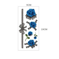 Autocollants de tatouage temporaire 3D fleurs bleues Runzio à transfert d'eau, application et retrait faciles, 90x190mm, tenue 3-7 jours, certifiés CE
