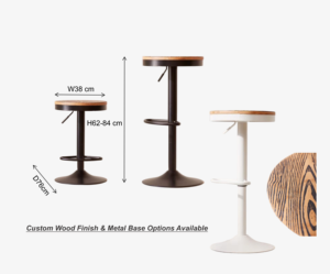 <span class=keywords><strong>Tabouret</strong></span> <span class=keywords><strong>de</strong></span> <span class=keywords><strong>bar</strong></span> pivotant à hauteur réglable avec siège rond en <span class=keywords><strong>bois</strong></span> massif, base en métal, finition personnalisée - Product Image 1