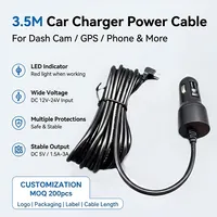 Cable Cargador para Cámara de Coche con Luz LED Roja, Adaptador de Corriente de 12V/24V a 5V CC, Cable de 3.5M para Teléfono, Cámara de Coche, GPS, Difusor de Aroma