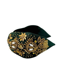 Diadema de Lujo Hecha a Mano con Cuentas Doradas y Nudo Floral, Accesorio para el Cabello de Tela Bordada, Ligera, Cómoda, Duradera y Suave Acolchada - Product Image 3