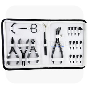 Haarverlängerungswerkzeug-Kits Haarverlängerungszangen-Sets Kit Edelstahls ch laufen einfädler Bond Cutter Styling-Clips ziehen Haken - Product Image 1
