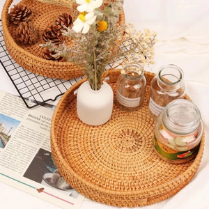 Bandeja flotante de flores de mimbre artesanal Bandeja de servicio rectangular y redonda al por mayor Venta caliente hecha en Vietnam - Product Image 4