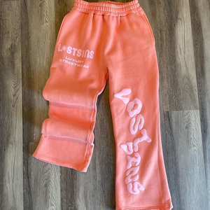 Pantalones de chándal acampanados de felpa francesa personalizados para hombre, parche desgastado con estampado de hojaldre con cintura elástica, estilo Hip Hop - Product Image 1