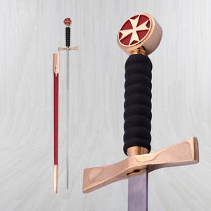 Funda Decorativa para Espada de los Caballeros Templarios Masónicos, Hoja de Acero de Damasco con Borde Dentado, Mango de Latón, Personalizable OEM, para Cosplay - Product Image 2