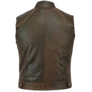 High Street Men's Genuine Leather <b>Vests</b> Handmade Distressed Design Windproof and Breathable Reversible for Winter Season - Product Image 2