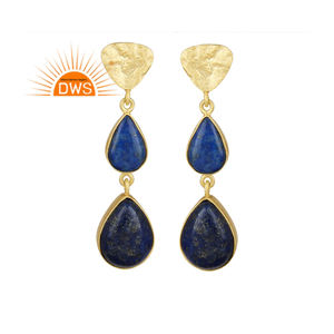 Best Selling Sterling Silver 18K Gold Plated Natural Lapis Lazuli Gemstone <b>Dangle</b> <b>Earring</b> Demi <b>Fine</b> Jewelry For Women - Product Image 1