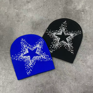 Custom Rhinestone Personalized Unisex Spandex/Cotton <b>Beanie</b> <b>Skull</b> Cap Custom Logo High Quality Jacquard Knit Winter Hat-Trendy - Product Image 1