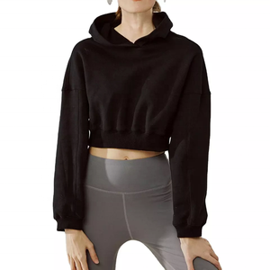 Élégant séchage rapide femmes manches longues noir recadrée à capuche mode athleisure porter des manches longues - Product Image 1