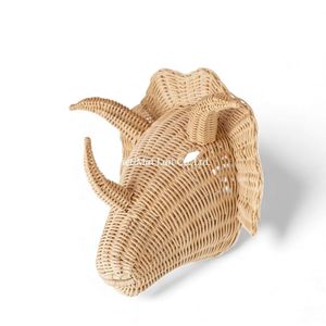 Décoration murale en forme de tête de dinosaure naturelle faite à la main, tissée, suspendue, pour la chambre de bébé, amusante, écologique, décoration de la maison - Product Image 2