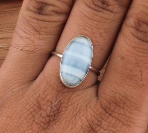 Natural Blue Lace Agate Gemstone <b>Ring</b> Handmade 925 Sterling Silver Oval <b>Statement</b> Jewelry <b>for</b> <b>Women</b> - Product Image 2
