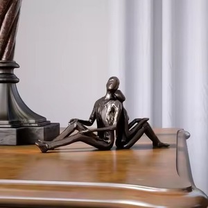 Handcrafted Modern Minimalist Man Women Reading <b>Book</b> Design Antique Figurine Aluminum Metal Home Decor Knot Accent Sculpture - Product Image 4