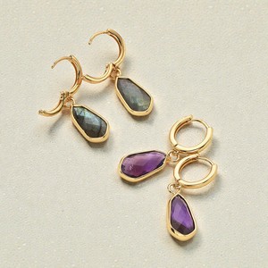 Wholesale Hexagon Amethyst Gemstone Drop <b>Hoops</b> Earrings - 925 Silver Earrings Jewelry - Product Image 2