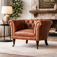 Canapé Chesterfield, style mid-century modern, gonflable, en cuir véritable |   Fauteuil Club Vintage pour Salon, Appartement, Villa |   Fait main