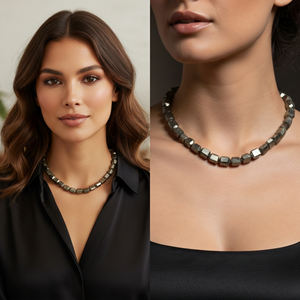 Collier ajustable fait main avec pendentifs personnalisés, perles en pyrite taillée en escalier, forme de pépites, en argent sterling plaqué or, unisexe, cadeau de mariage, IGI - Product Image 6