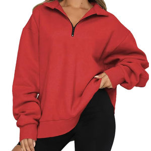 Color sólido Mujeres Media cremallera Sudaderas Manga larga Calidad superior Mujeres Cuarto Zip Pullover Sudaderas con bolsillos - Product Image 4
