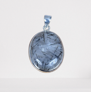 Colgante de piedras preciosas, joyería hecha a mano, colgante de moda con forma ovalada de rutilo negro, colgante de diseñador de Plata de Ley 925, regalo para ella - Product Image 1