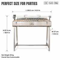 Grill rotatif au charbon de bois en acier inoxydable style chypriote avec broche et brochettes auto-rotatives pour les fêtes barbecue en extérieur