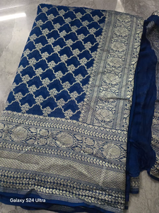 Sari de Georgette Khaddi Puro de Alta Calidad, Tejido Semi Manual, Tradicional, para Fiestas, Elegante, de Tela Premium para Mujer, Impresionante - Product Image 4