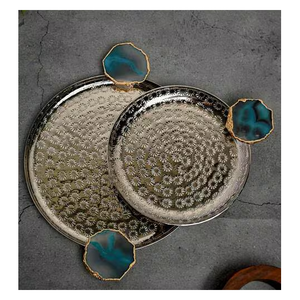 Plateau de service en aluminium finition or, fait à la main, écologique et durable, pour la décoration du Ramadan et des mariages, articles de cuisine en gros - Product Image 4