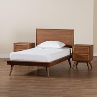 Ensemble de chambre à coucher 3/4/5 pièces en châtaignier, en bois fini brun noyer et rotin, tailles de lit multiples