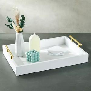 Elegante bandeja de madera para servir con asas dobles Bandeja elegante para bebidas y aperitivos Decoración moderna para el hogar - Product Image 4