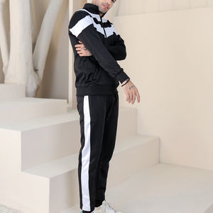 Veste à fermeture éclair deux pièces pour hommes personnalisée survêtement en polyester à fermeture éclair survêtement coupe-vent pour la salle de sport ensemble de vêtements de sport courts - Product Image 5