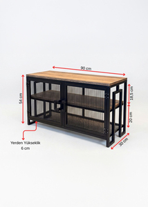 Industrial storage cabinet Metal mesh <b>sideboard</b> Wood and metal console table TV stand with doors Industrial TV console - Product Image 5
