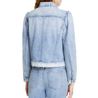 Nouveau design – Manteau en jean court déchiré à manches longues et coupe ajustée pour femme, avec boutons décoratifs en rivets diamantés, respectueux de l'environnement