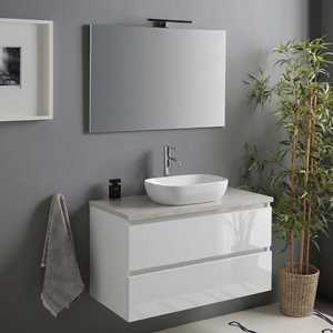 Baltimora Modern 80cm High Gloss White <b>Suspended</b> Bathroom Cabinet with Concrete Top Bathroom <b>Sets</b> - Product Image 2