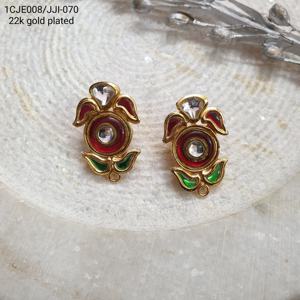 ส่วนประกอบต่างหู meenakari kundan แบบดั้งเดิมทำด้วยมือฐานเครื่องประดับชุบทองสำหรับห้อยหรือทำ Jhumka - Product Image 1