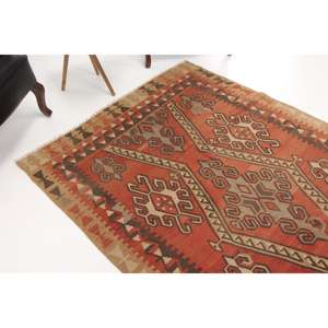 Grand tapis turc vintage 4,8x10,2 pi (146x311 cm), tapis à carreaux orange - Product Image 1