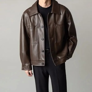Custom Lather <b>Jacket</b> Vintage Loose-fit Cropped Pu Leather <b>Jacket</b> <b>Men's</b> Casual Top Spring Motorcycle <b>Jacket</b> - Product Image 2