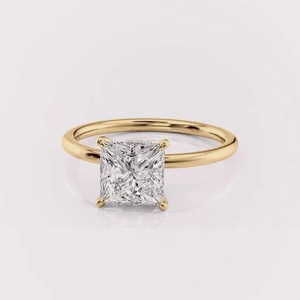 IGI Certified Princess Shape Lab Created Diamond Engagement <b>Ring</b> 9K White / Yellow & Rose Gold Hidden Halo Bridal <b>Ring</b> - Product Image 1
