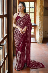 Bollywood Belle broderie séquence dentelle bordure sur saree avec chemisier sarees indien - Product Image 3