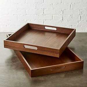 Plateau de service élégant en bois de style diamant, poignées intégrées élégantes et fabriquées à la main de qualité supérieure, vaisselle durable pour la salle de bain des boissons - Product Image 5