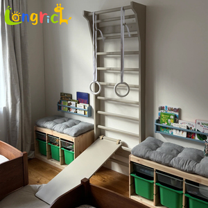 Escalera sueca de madera para montar en la pared, para niños y adultos, barra de escalada para gimnasio interior con anillas, equipo de fitness para el hogar para uso familiar - Product Image 4