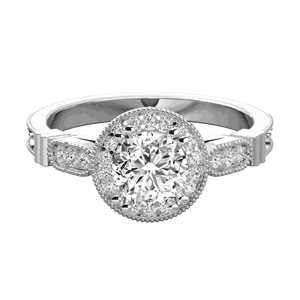 Anillo de Compromiso con Halo y Diamantes Redondos Engastados en Puntas - Product Image 6