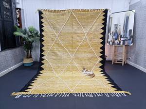 พรมโมรอคโค2025 kilim แบบถักสีเหลืองและสีดำงานแฮนด์เมดพรมขนสัตว์รูปทรงเรขาคณิตแบบเรียบสำหรับตกแต่งบ้านดีไซน์ใหม่ - Product Image 4