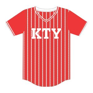 DST maglia da Baseball maglia gessato rosso 100% maglia maglia maglia poliestere Delta confraternita scollo a V ricamato lettere Applique - Product Image 2