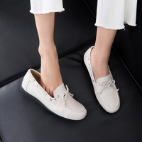 [JSHOE] Mocassins confortables en cuir véritable faits à la main pour femmes avec nœud | Chaussures de conduite décontractées à semelle souple de style coréen