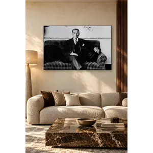 Impresión en lienzo de Fida Ataturk sentada en un sofá a cuadros - Product Image 3