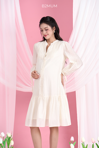 Vestido de Seda con Estampado de Puntos B2 MUM V1464, Cuello en V, Mangas Largas, Detalle de Lazo, Tela de Encaje Suave, Silueta en A de 2 Capas, Transpirable - Product Image 3