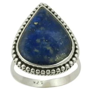 Bague en argent 925 avec pierre précieuse en forme de larme pour femmes, colliers superposés tendance avec lapis-lazuli - Product Image 1