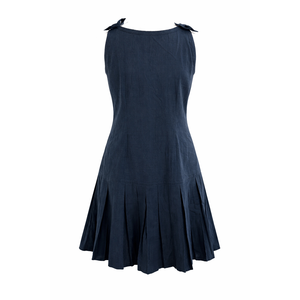 Vestido Mini Clásico Azul Marino de Cuero Genuino sin Tirantes, Estilo Preppy con Pliegues y Volantes, Estilo Vintage, Servicio OEM/ODM para Primavera/Otoño - Product Image 2