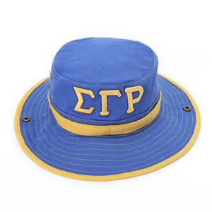 Unisex Sigma Gamma Rho 3D Bordado Denim Bucket Hat Azul y Dorado con Casual & Travel Appeal - Product Image 1