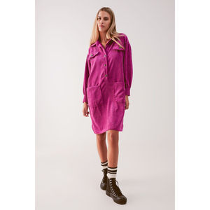 Vestido Camisero Corto para Mujer, Elegante, Vintage, Color Fucsia, Spandex, Talla XS, Cintura Imperio, Color Sólido, para Fiestas Diurnas, Otoño y Primavera - Product Image 4