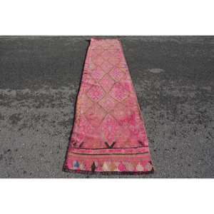 Tapis turc vintage bohème 2.5ft X 11.9ft classique grande surface rose Beige Patchwork Design laine matériel Latex support classique - Product Image 1