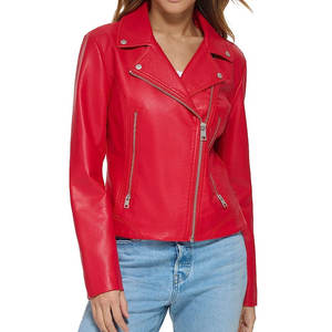 Nuevas chaquetas de cuero para mujer Color rojo Otoño Casual Motocicleta PU Chaqueta Abrigos de cuero - Product Image 1